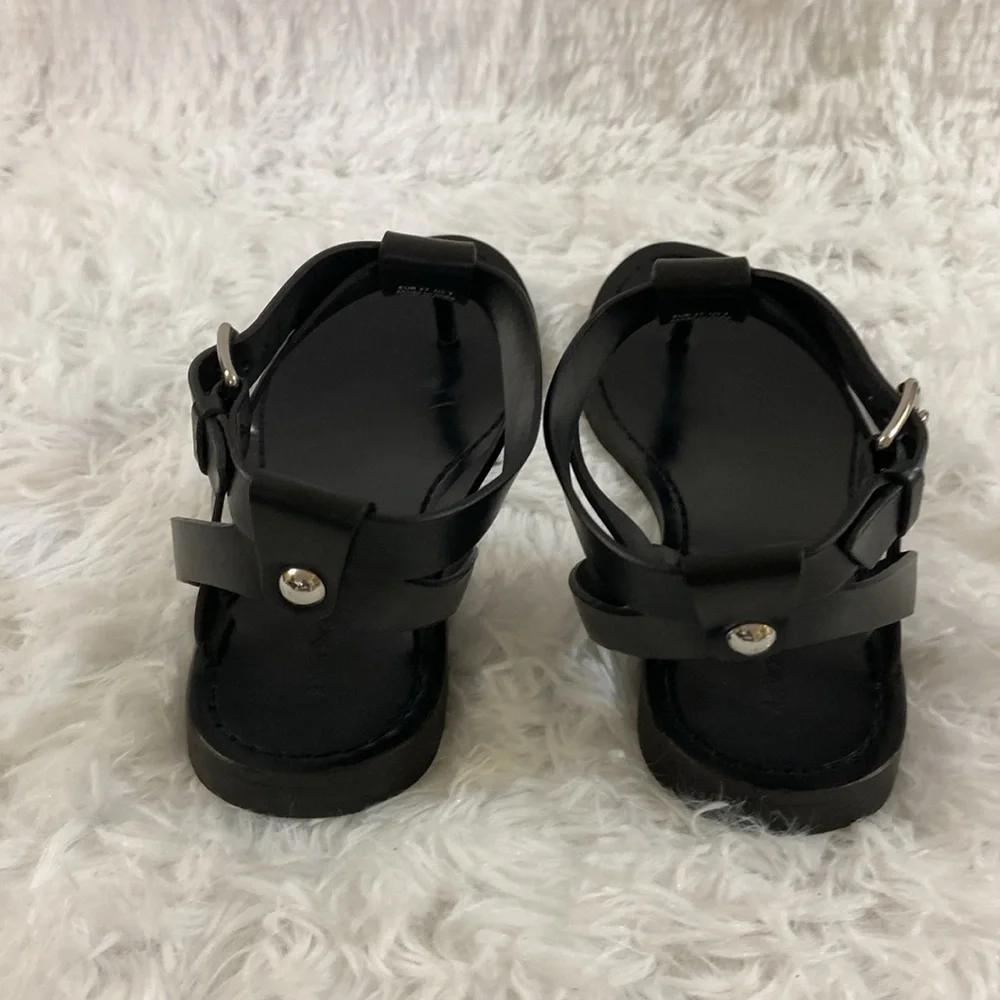& OTHER STORIES WOMEN BLACK T FRONT GENUINE LEATHER ROMAN STYLE SANDALS.SIZE-7